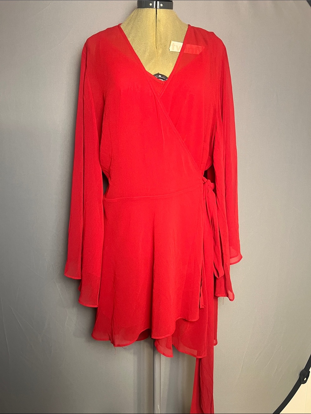 City Chic Plus Size Red Long Sleeve V-Neck Wrap Around Fleetwood Tunic